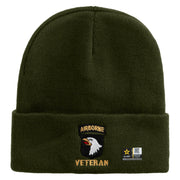 Licensed 101st Airborne Veteran Embroidered 12 Inch Long Knitted Beanie - Olive OSFM