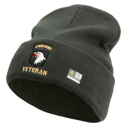 Licensed 101st Airborne Veteran Embroidered 12 Inch Long Knitted Beanie - DK-Grey OSFM