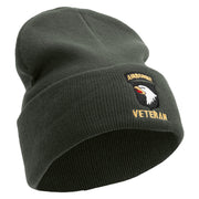 Licensed 101st Airborne Veteran Embroidered 12 Inch Long Knitted Beanie - DK-Grey OSFM
