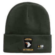 Licensed 101st Airborne Veteran Embroidered 12 Inch Long Knitted Beanie - DK-Grey OSFM