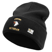 Licensed 101st Airborne Veteran Embroidered 12 Inch Long Knitted Beanie - Black OSFM