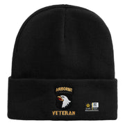 Licensed 101st Airborne Veteran Embroidered 12 Inch Long Knitted Beanie - Black OSFM