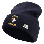 Licensed 101st Airborne Veteran Embroidered 12 Inch Long Knitted Beanie - Navy OSFM