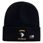 Licensed 101st Airborne Veteran Embroidered 12 Inch Long Knitted Beanie - Navy OSFM