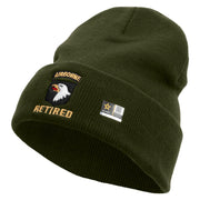 Licensed 101st Airborne Retired Embroidered 12 Inch Long Knitted Beanie - Olive OSFM
