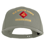 U.S. Marine Corps 4th Marine Division Embroidered Solid Cotton Twill Pro Style Cap - Grey OSFM