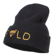 Gold Diamond Logo Embroidered Long Beanie