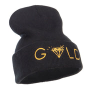 Gold Diamond Logo Embroidered Long Beanie