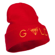 Gold Diamond Logo Embroidered Long Beanie