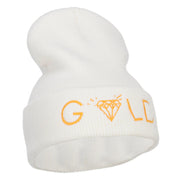 Gold Diamond Logo Embroidered Long Beanie