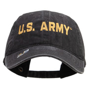 Licensed Golden US Army Embroidered Washed Solid Pigment Dyed Cotton Twill Brass Buckle Cap - Black OSFM