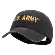 Licensed Golden US Army Embroidered Washed Solid Pigment Dyed Cotton Twill Brass Buckle Cap - Black OSFM