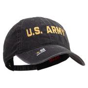 Licensed Golden US Army Embroidered Washed Solid Pigment Dyed Cotton Twill Brass Buckle Cap - Black OSFM