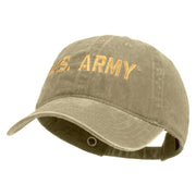 Licensed Golden US Army Embroidered Washed Solid Pigment Dyed Cotton Twill Brass Buckle Cap - Khaki OSFM