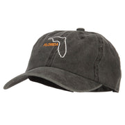 Florida with Map Outline Embroidered Washed Cotton Twill Cap