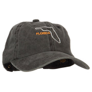 Florida with Map Outline Embroidered Washed Cotton Twill Cap