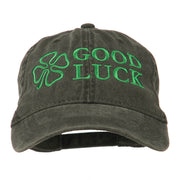 Four Leaf Clover Good Luck Embroidered Washed Cap