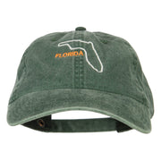 Florida with Map Outline Embroidered Washed Cotton Twill Cap