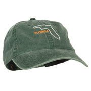 Florida with Map Outline Embroidered Washed Cotton Twill Cap