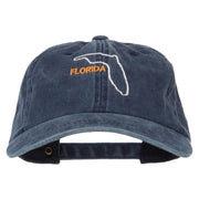 Florida with Map Outline Embroidered Washed Cotton Twill Cap