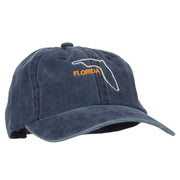 Florida with Map Outline Embroidered Washed Cotton Twill Cap