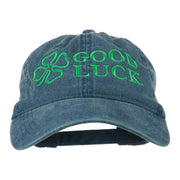 Four Leaf Clover Good Luck Embroidered Washed Cap