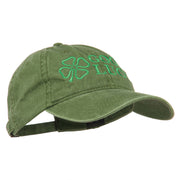 Four Leaf Clover Good Luck Embroidered Washed Cap