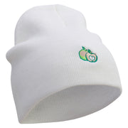 Green Apple Embroidered 8 Inch Short Beanie - White OSFM