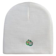 Green Apple Embroidered 8 Inch Short Beanie - White OSFM