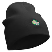 Green Apple Embroidered 8 Inch Short Beanie - Black OSFM