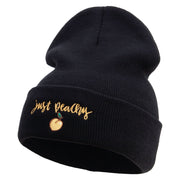 Just Peachy Embroidered 12 inch Acrylic Cuffed Long Beanie - Black OSFM