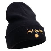 Just Peachy Embroidered 12 inch Acrylic Cuffed Long Beanie - Black OSFM