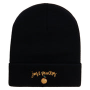 Just Peachy Embroidered 12 inch Acrylic Cuffed Long Beanie - Black OSFM