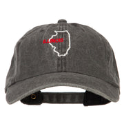 Illinois with Map Outline Embroidered Washed Cotton Twill Cap