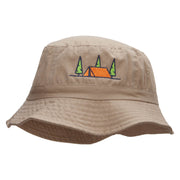 Camping Tent Scene Embroidered Bucket Hat