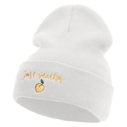 Just Peachy Embroidered 12 inch Acrylic Cuffed Long Beanie - White OSFM