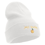 Just Peachy Embroidered 12 inch Acrylic Cuffed Long Beanie - White OSFM