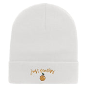 Just Peachy Embroidered 12 inch Acrylic Cuffed Long Beanie - White OSFM