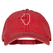 Illinois with Map Outline Embroidered Washed Cotton Twill Cap