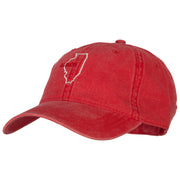 Illinois with Map Outline Embroidered Washed Cotton Twill Cap