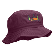 Camping Tent Scene Embroidered Bucket Hat