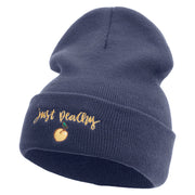 Just Peachy Embroidered 12 inch Acrylic Cuffed Long Beanie - Navy OSFM