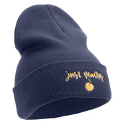 Just Peachy Embroidered 12 inch Acrylic Cuffed Long Beanie - Navy OSFM