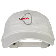 Illinois with Map Outline Embroidered Washed Cotton Twill Cap