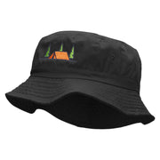 Camping Tent Scene Embroidered Bucket Hat