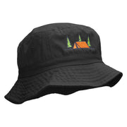 Camping Tent Scene Embroidered Bucket Hat