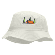 Camping Tent Scene Embroidered Bucket Hat