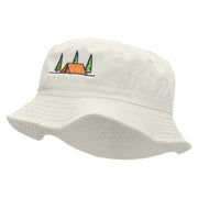 Camping Tent Scene Embroidered Bucket Hat