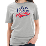 Live Love Baseball Graphic Design Short Sleeve Cotton Jersey T-Shirt