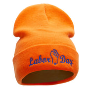 Labor Day Raised Fist Embroidered 12 Inch Long Knitted Beanie